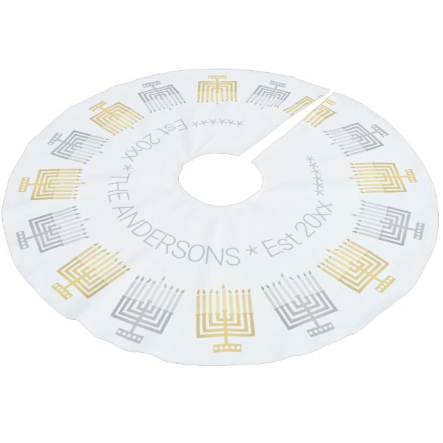 Eleganten Hanukkah Modern Guld och Silver Tone Julgransmatta Borstad Polyester (Vinklad)