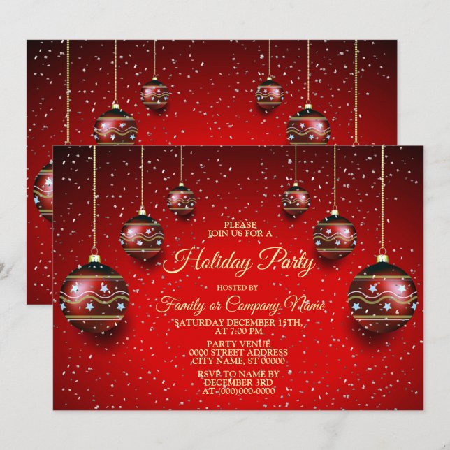 Eleganten Helgdagarna Jul Party Golden Red Winter  Inbjudningar (Fram/baksida)