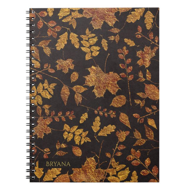 Eleganten Högerhöjdpunkt för Rustic Golden Löv Anteckningsbok (Framsidan)