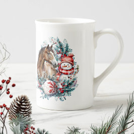 Eleganten Horse snögubbe, julvattenfärg Benporslin Mugg