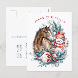 Eleganten Horse snögubbe, julvattenfärg Helg Vykort