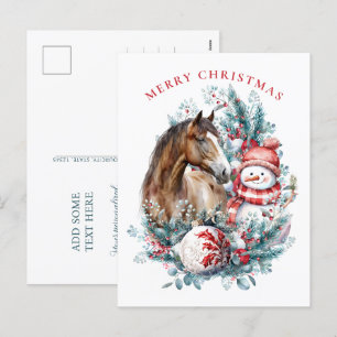 Eleganten Horse snögubbe, julvattenfärg Helg Vykort