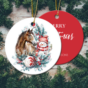 Eleganten Horse snögubbe, julvattenfärg Julgransprydnad Keramik