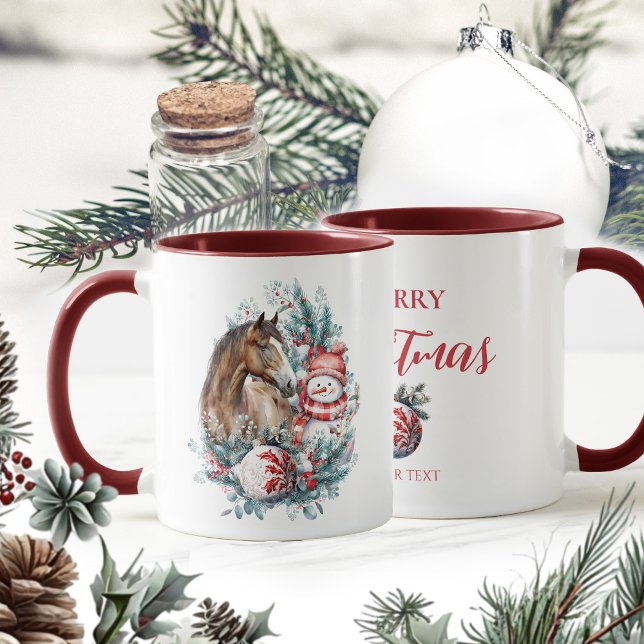 Eleganten Horse snögubbe, julvattenfärg Mugg (Horse snowman Christmas mug, horse lover, equestrian Christmas drinkware)