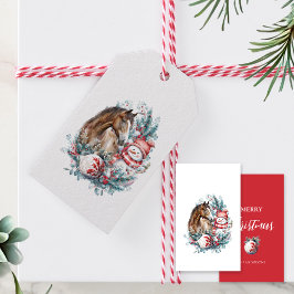 Eleganten Horse snögubbe, julvattenfärg Presentetikett