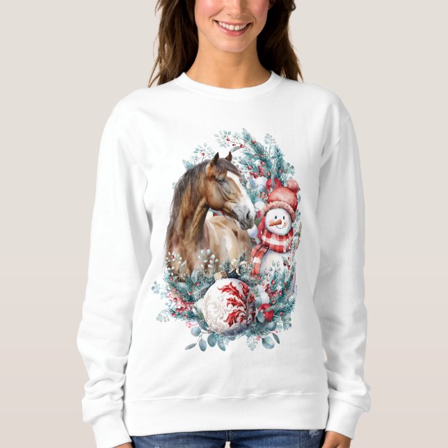 Eleganten Horse snögubbe, julvattenfärg T Shirt (Framsida)