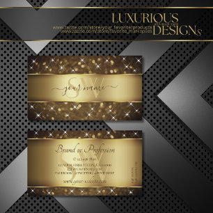 Eleganten Initialer i Mörk Guld Glitter Stars Visitkort