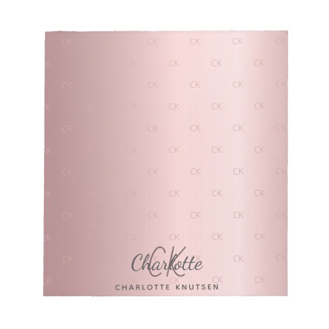 Eleganten initialer namn vid  rosa, monogram anteckningsblock (Framsida)