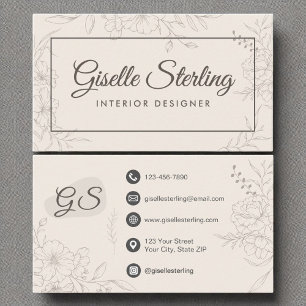 Eleganten insida Designer Neutralt Ivory Blommigt Visitkort