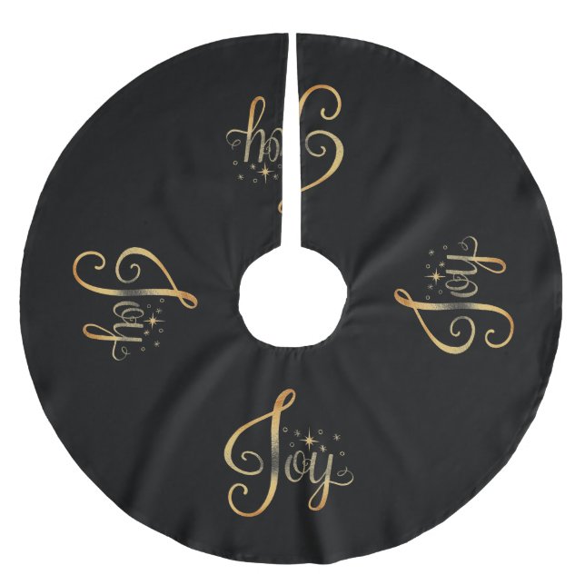 eleganten "Joy" Black Guld Helgdag Säsong Julgransmatta Borstad Polyester (Framsidan)