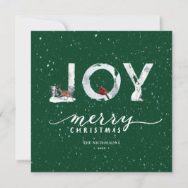 Eleganten JOY White Snö Overlay med modern Grönt Julkort