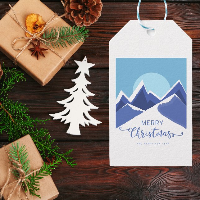 Eleganten Jul i modern Abstrakt - Snowy Mountain Presentetikett (Skapare uppladdad)