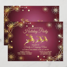 Eleganten Jul Party Golden Reindeers Red Rosa Inbjudningar