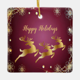 Eleganten Jul Party Golden Reindeers Red Rosa Julgransprydnad Keramik