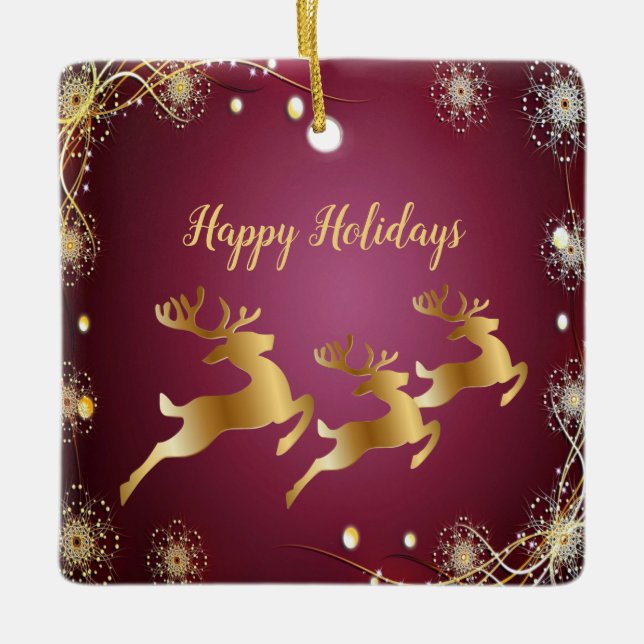 Eleganten Jul Party Golden Reindeers Red Rosa Julgransprydnad Keramik (Framsida)