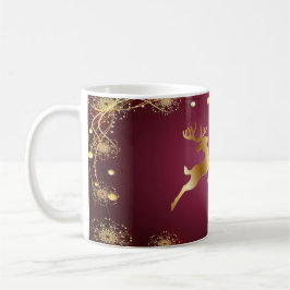 Eleganten Jul Party Golden Reindeers Red Rosa Kaffemugg