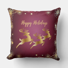 Eleganten Jul Party Golden Reindeers Red Rosa Kudde
