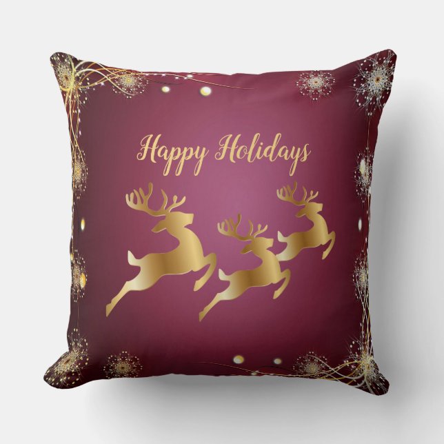 Eleganten Jul Party Golden Reindeers Red Rosa Kudde (Framsida)