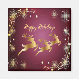 Eleganten Jul Party Golden Reindeers Red Rosa Magnet