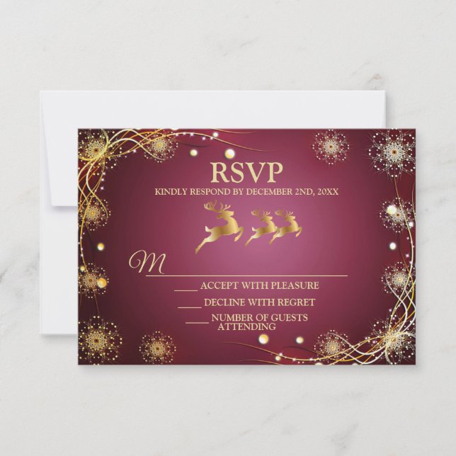 Eleganten Jul Party Golden Reindeers Red Rosa OSA Kort (Framsida)