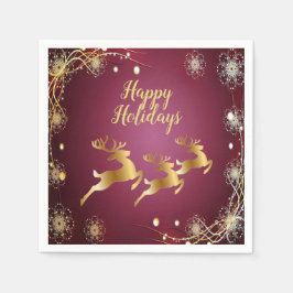 Eleganten Jul Party Golden Reindeers Red Rosa Pappersservett