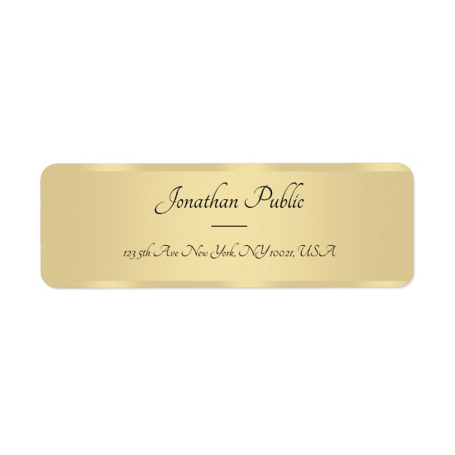 Eleganten Kalligrafi Skriptmall Faux Guld Returadress Etikett (Framsidan)