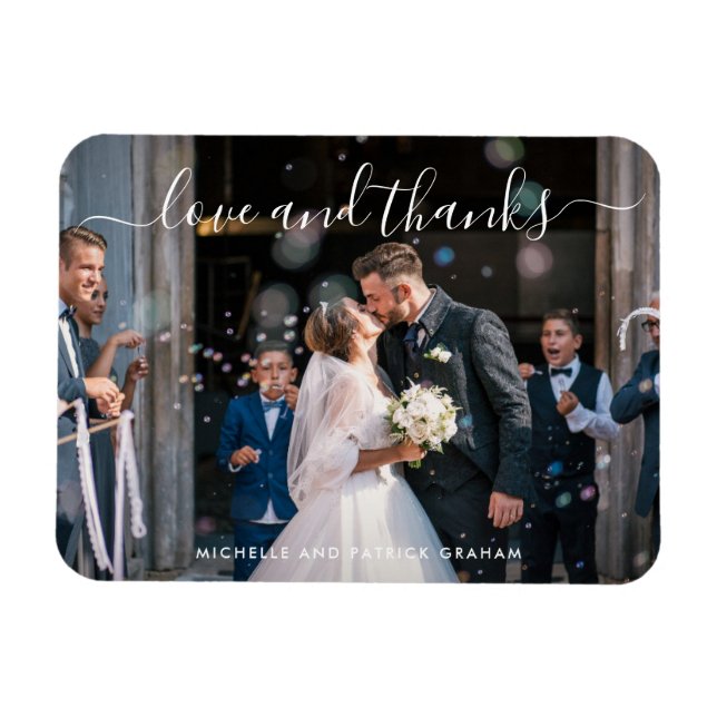 Eleganten kärlek och Tack fotot Bröllop Magnet (Horisontell)