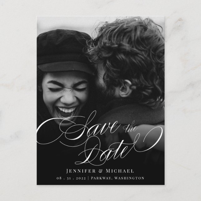 Eleganten Klassisk kalligrafi i Bröllop sparar dat Meddelande Vykort (Framsida)