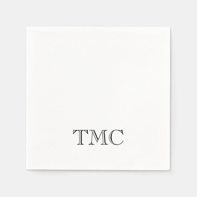 Eleganten Klassisk svart vit monogram Initialer Pappersservett (Framsidan)