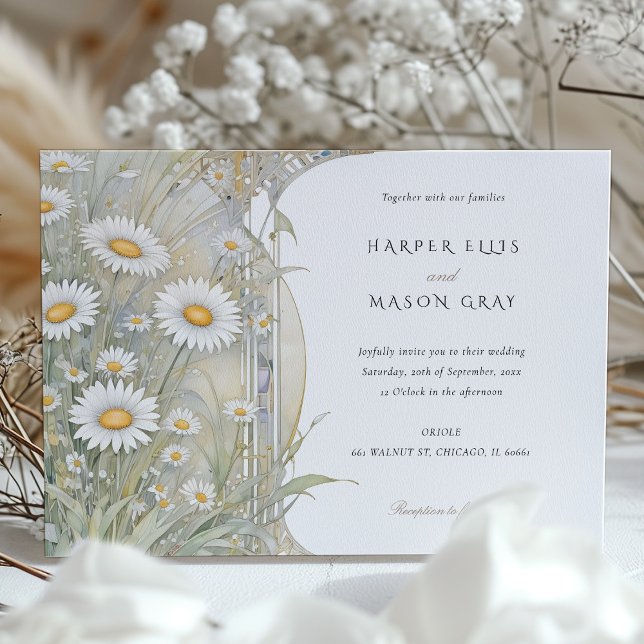 Eleganten Klassiska Daisy Pastel Bröllop Inbjudningar (Skapare uppladdad)
