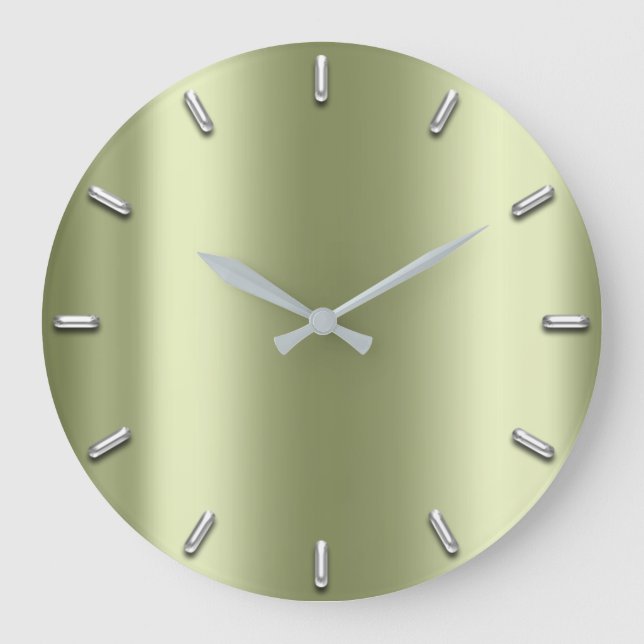 Eleganten Lemon Grönt Mint i silver Grått Minimali Stor Klocka (Framsida)