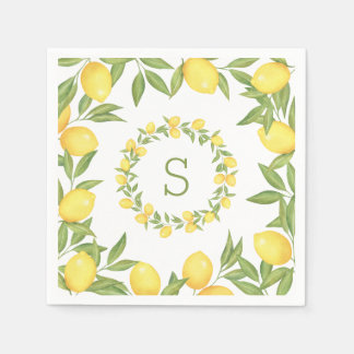 Eleganten Lemons Greenery Monogram Pappersservett