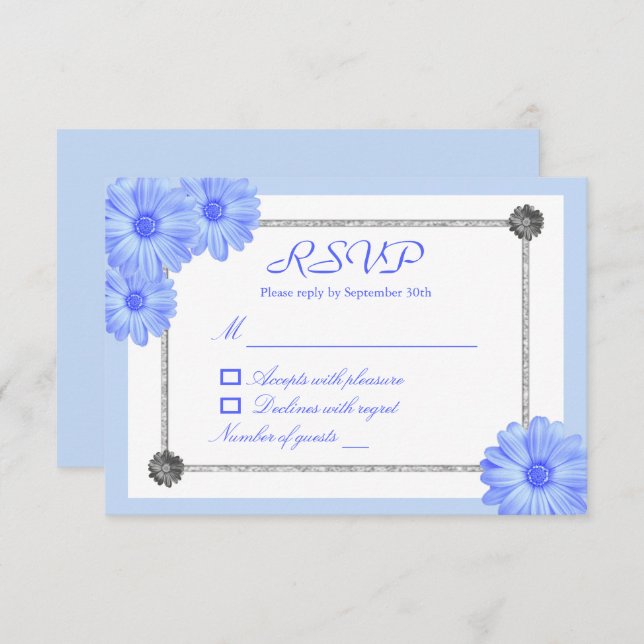 Eleganten Light Blue Blommigt Quinceanera OSA Kort (Fram/baksida)