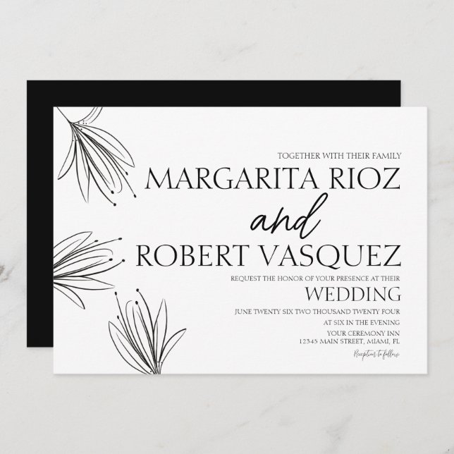 Eleganten Lilies Hand plockade, skript Bröllop Inbjudningar (Fram/baksida)