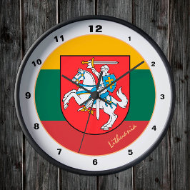 Eleganten Litauen Knight och Litauen Flagga Rund Klocka