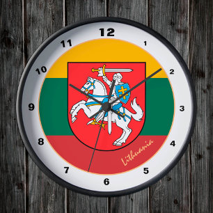 Eleganten Litauen Knight och Litauen Flagga Rund Klocka