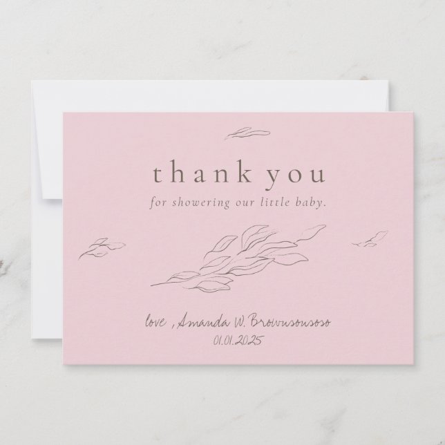Eleganten ljus rosa Tack Handritad Löv Kort (Framsida)