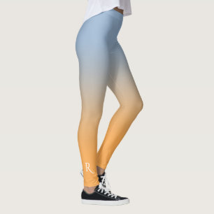 Eleganten Ljusblå till Orange övertoning Monogram Leggings