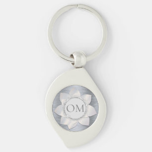 Eleganten Lotus OM Keychain i Silver Glittery Swirl Silverfärgad Nyckelring