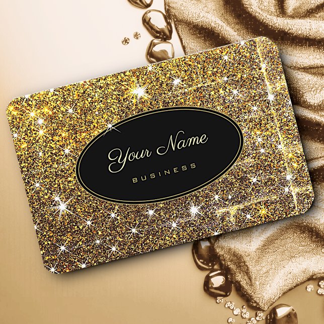 Eleganten Luminous Golden Glitter Glam Stars Visitkort (Skapare uppladdad)