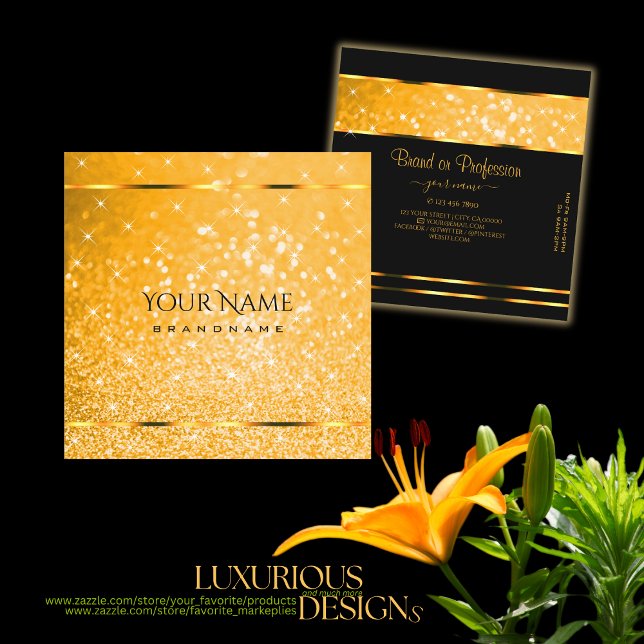 Eleganten Luminous Stars i Orange Glitter Fyrkantigt Visitkort (Skapare uppladdad)