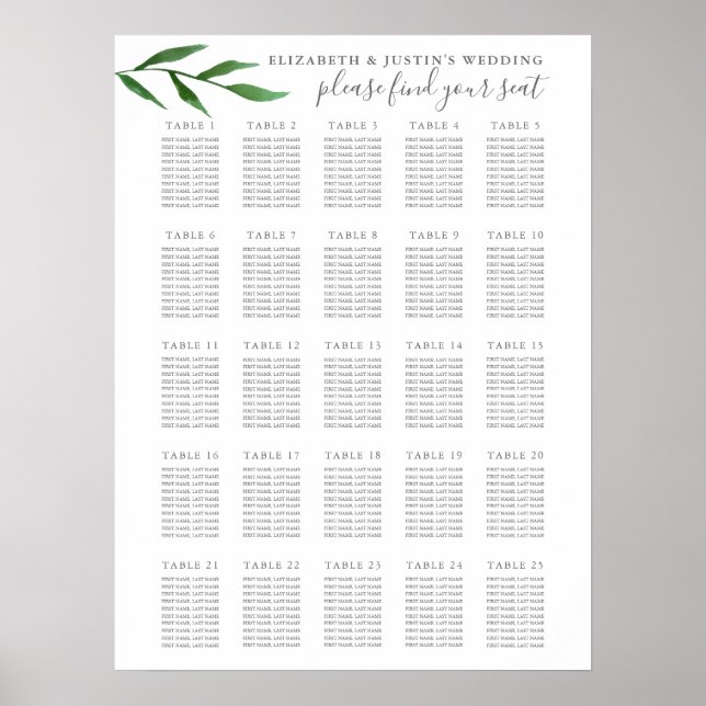 Eleganten Lush Löv 25 sittdiagram för säten i Bröl Poster (Framsidan)