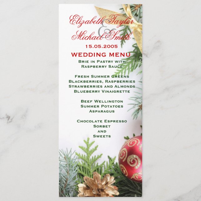 Eleganten Luxi Jul Winter Wedding Menu Meny (Framsida)