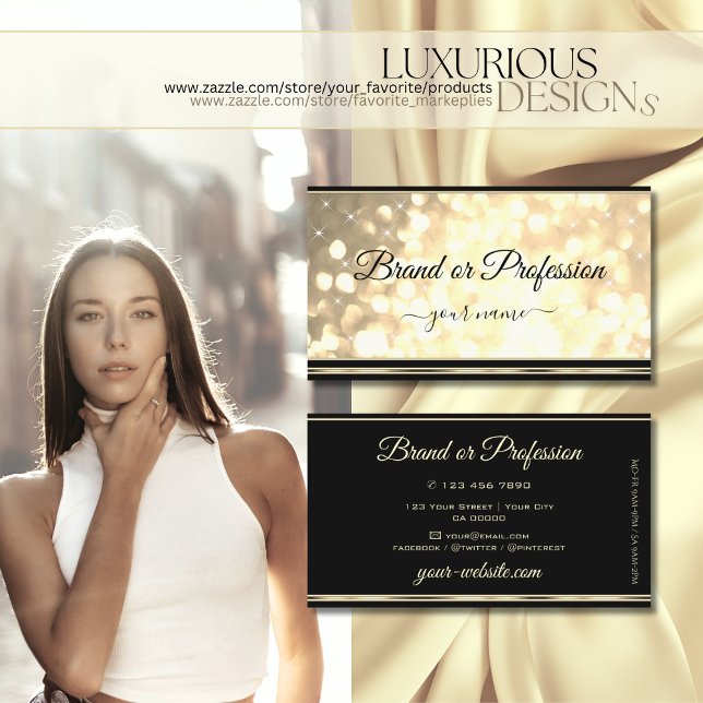 Eleganten Luxury Guld Glitter Black Golden Gräns Visitkort (Skapare uppladdad)