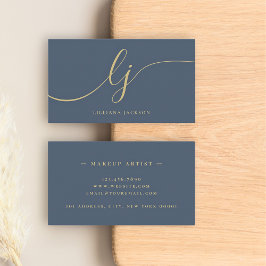 Eleganten Luxury Minimal Monogram Navy Blue & Guld Visitkort