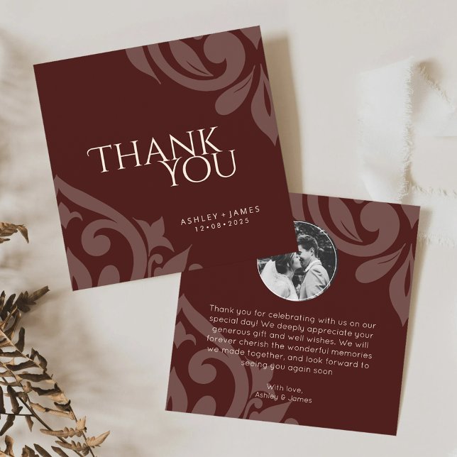 Eleganten Mahogany Red Photo Bröllop, klassiskt sk Tack Kort (Skapare uppladdad)
