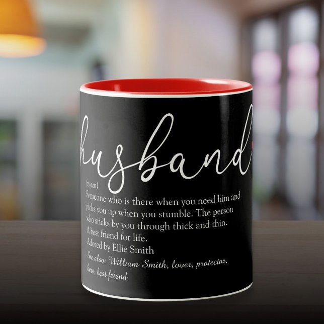Eleganten Make Definition skript Kärlek Heart Två-Tonad Mugg (Husband Definition Elegant Script Love Heart Two-Tone Coffee Mug)