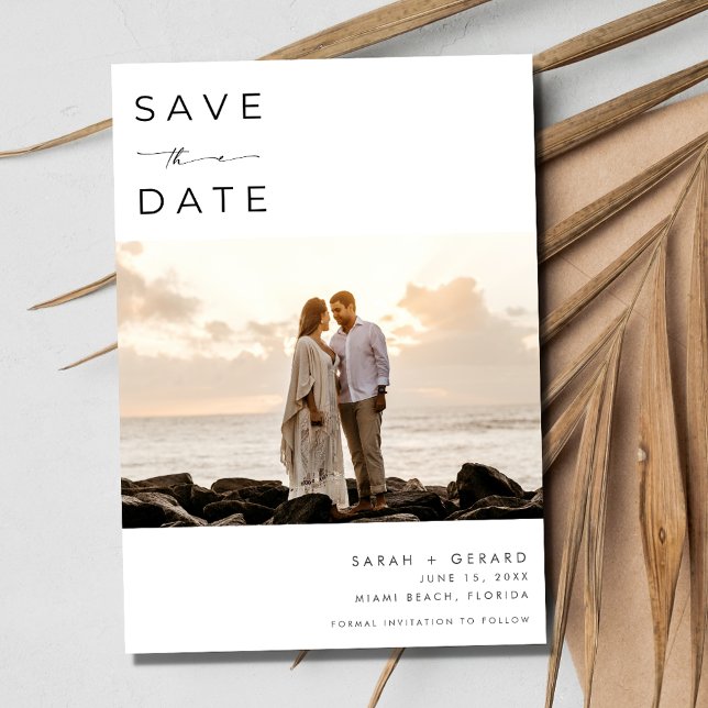 Eleganten Mål för persikor - foto Bröllop Spara Datumet (Beach Destination Elegant Photo Wedding Save The Date)