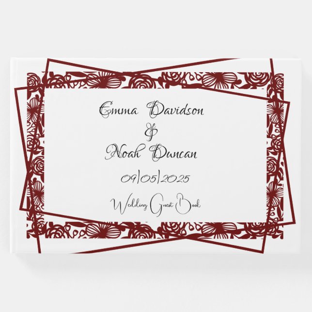 Eleganten Maroon-Burgundy Bröllop i arbetslivet Gästböcker (Framsida)