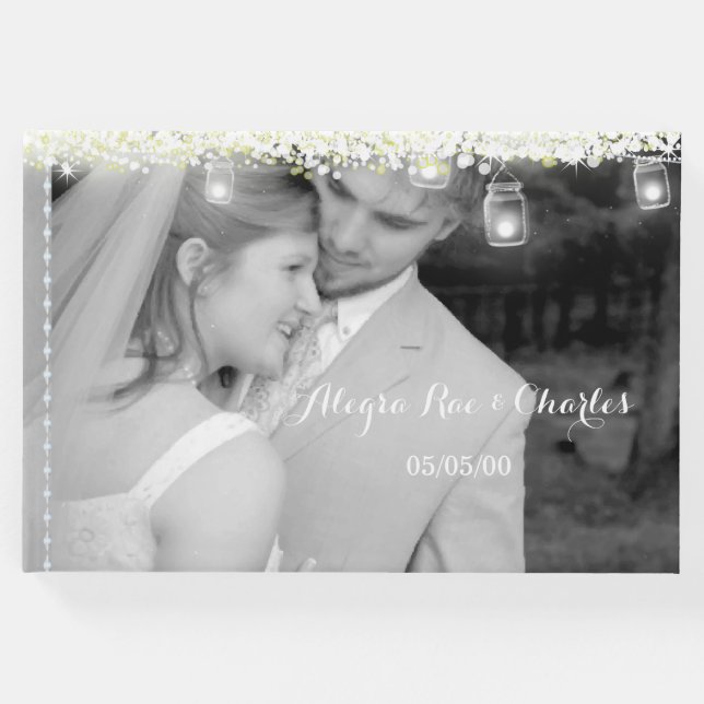 Eleganten Mason Burk under fotnoten Stars Bröllop Gästböcker (Framsida)